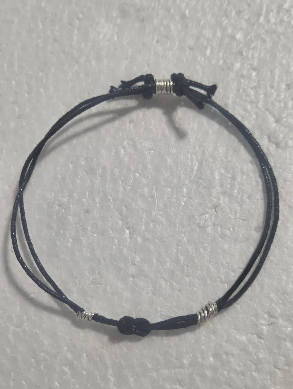 Handcrafted Black Adjustable Cord Bracelet with Silver Accents - Men Accessories